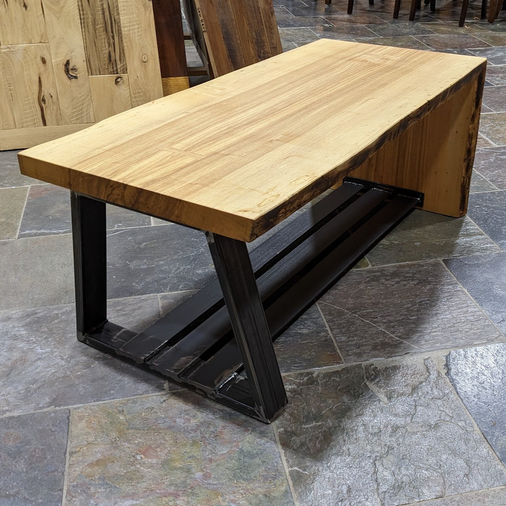 Ash Live Edge Waterfall Table - Bowties and Metal Base